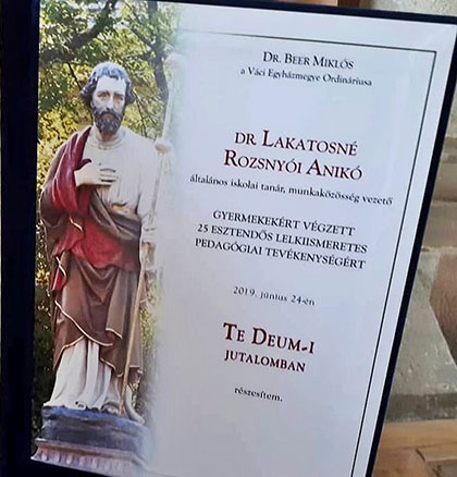 Te Deum elismerésben részesült dr. Lakatosné Rozsnyói Anikó!