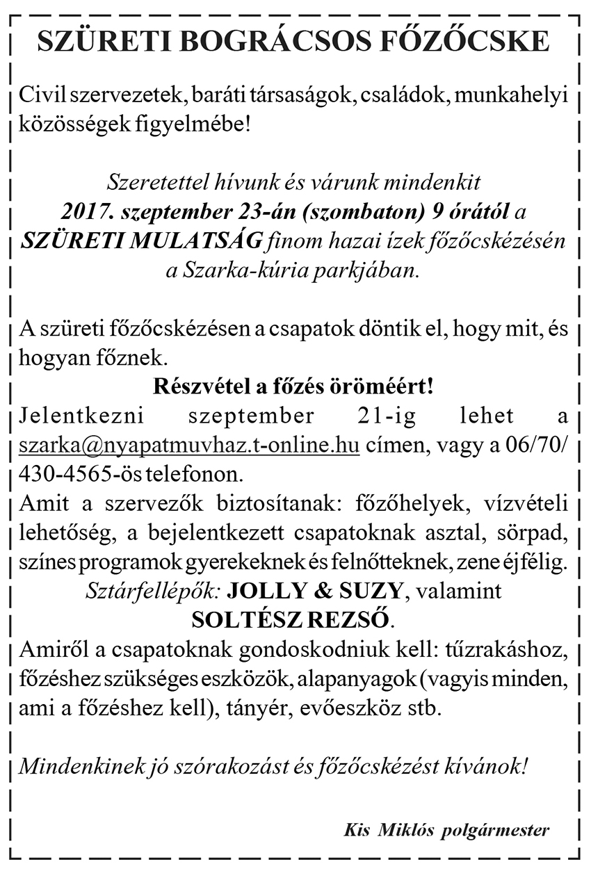 Nyársapát: Szüreti Bográcsos Főzőcske 2017.09.23.